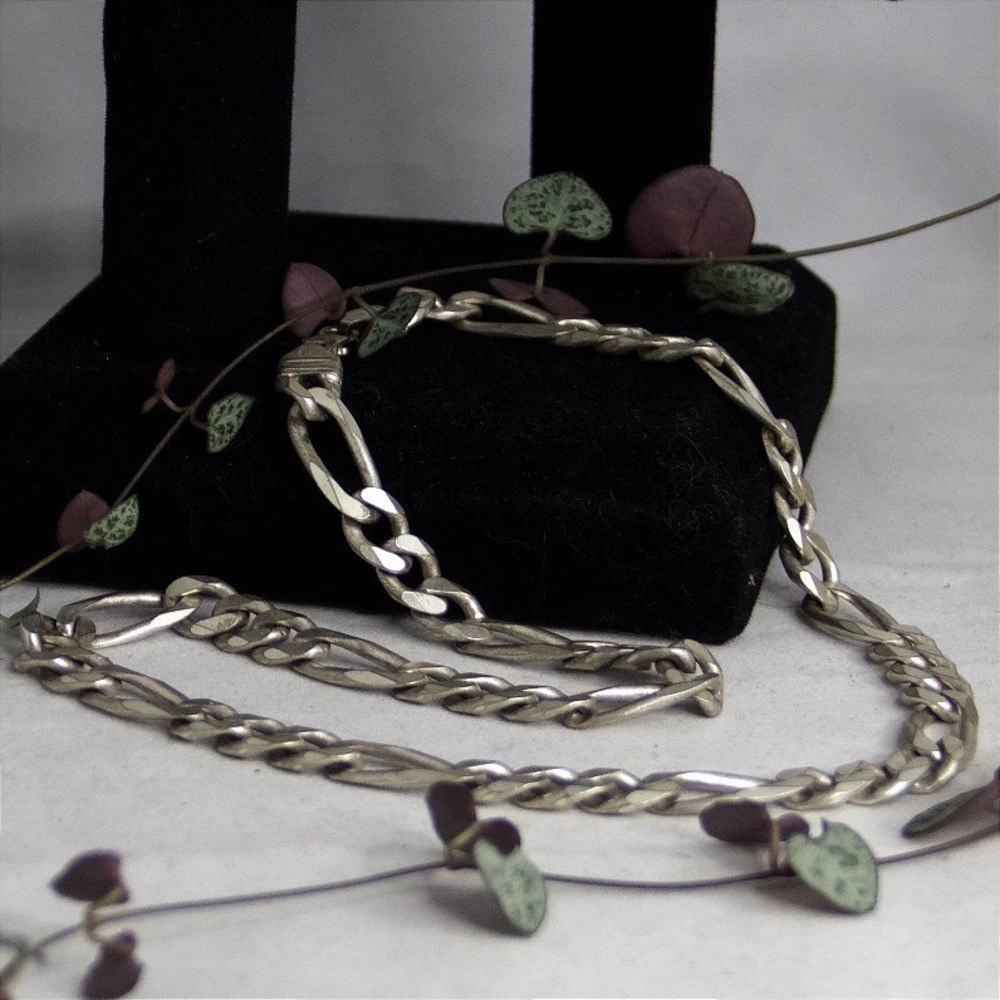 VTG HEAVY Sterling Silver Figaro Chain Necklace 9.33mm 65g 19 Inch Men 925 Italy